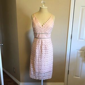 Soprano Light Pink Lace Overlay Midi Dress, Size M